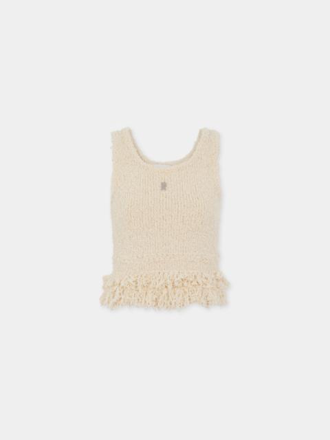rabanne CREME WOVEN TOP WITH KNITTED FRINGES