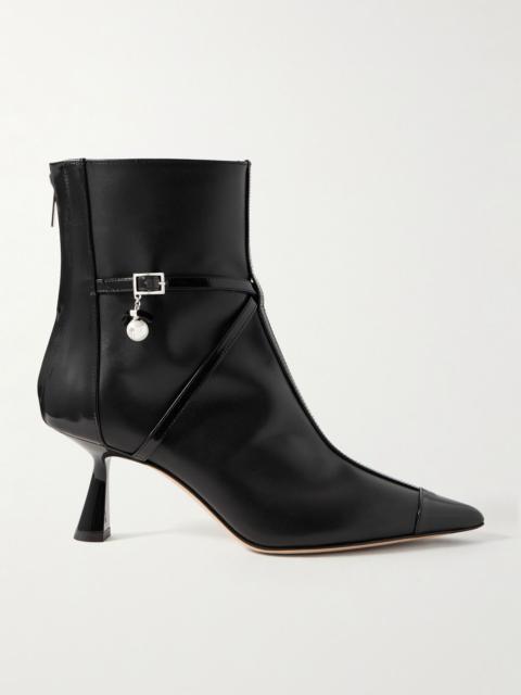JIMMY CHOO Aren 65 embellished paneled leather ankle boots Black