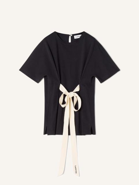 Lanvin BLACK BELTED T-SHIRT IN COTTON AND SILK