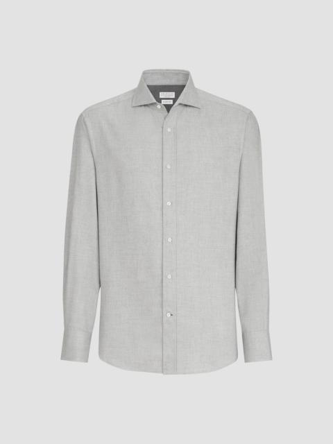 Brunello Cucinelli Men's Stretch Cotton Chevron Flannel Shirt with Spread Collar - Grey