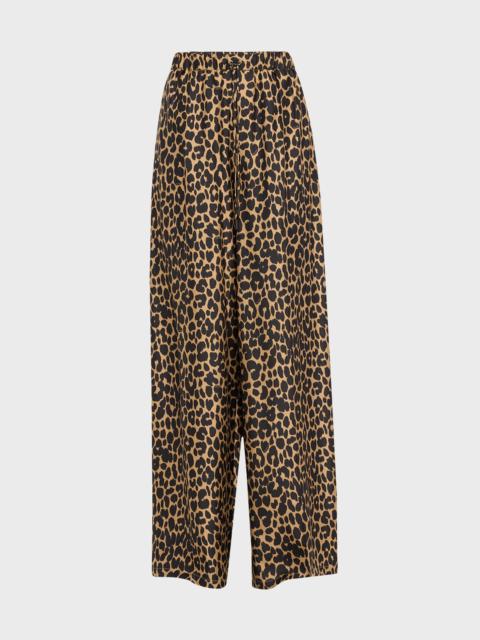 Max Mara Ghinea Wide-Leg Leopard Print Trousers