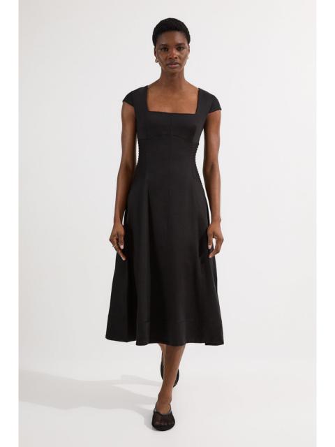KAREN MILLEN Petite Premium Linen Pintuck Detail Full Skirted Tailored Midi Dress