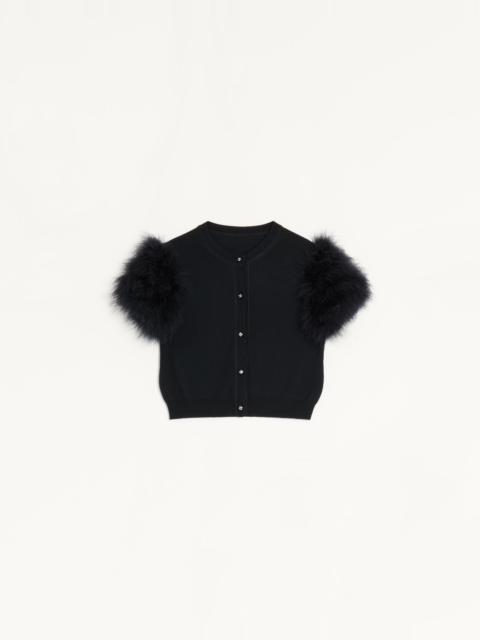 Valentino WOOL KNIT CARDIGAN WITH FEATHERS