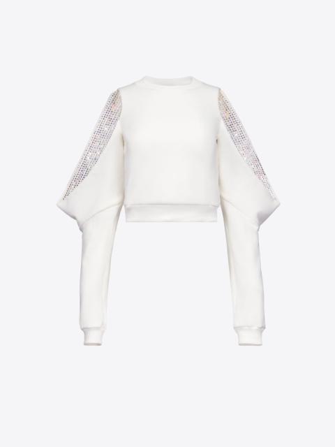 CRYSTAL EMBELLISHED COLD-SHOULDER SWEATSHIRT