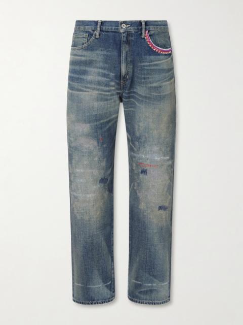 NEIGHBORHOOD Savage Straight-Leg Bead-Embellished Distressed Jeans