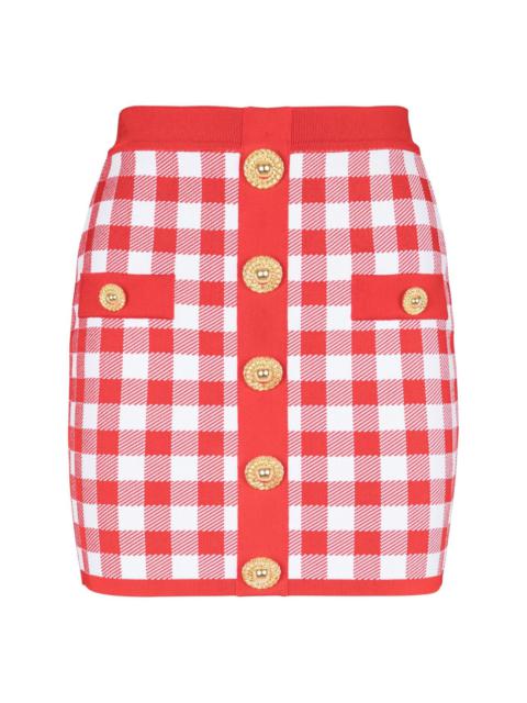Balmain gingham fine-knit mini skirt