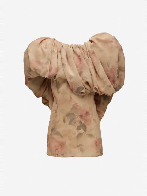 MAGDA BUTRYM Puff collar mini dress in beige floral print