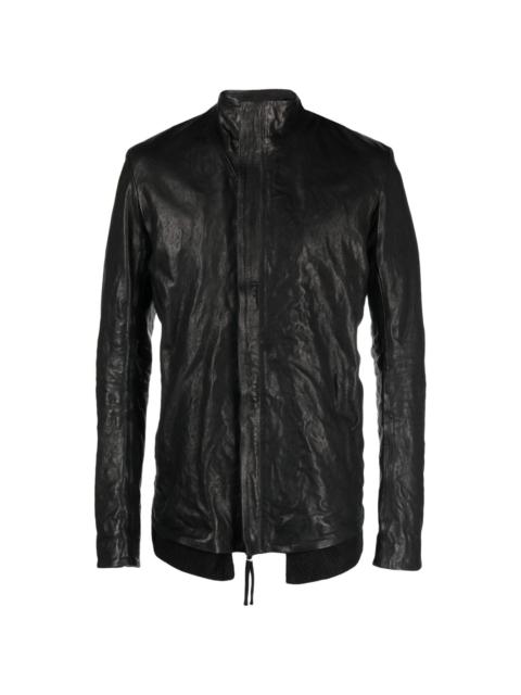 brushed high-neck leather jacket