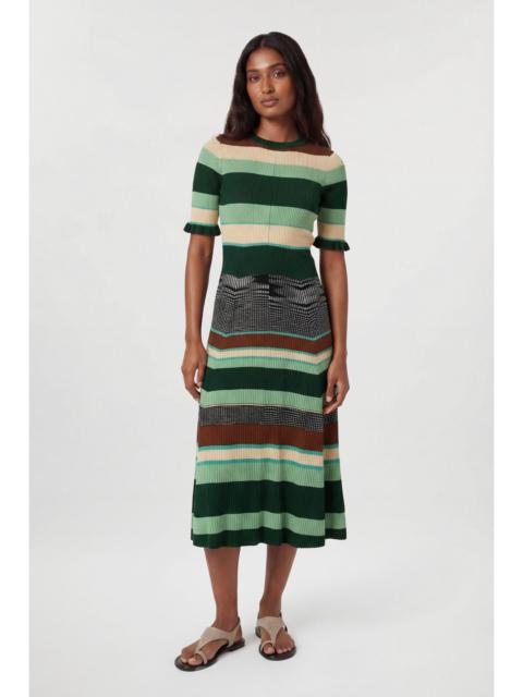 KAREN MILLEN Knit Jacquard Stripe Detail Short Sleeve Midi Dress