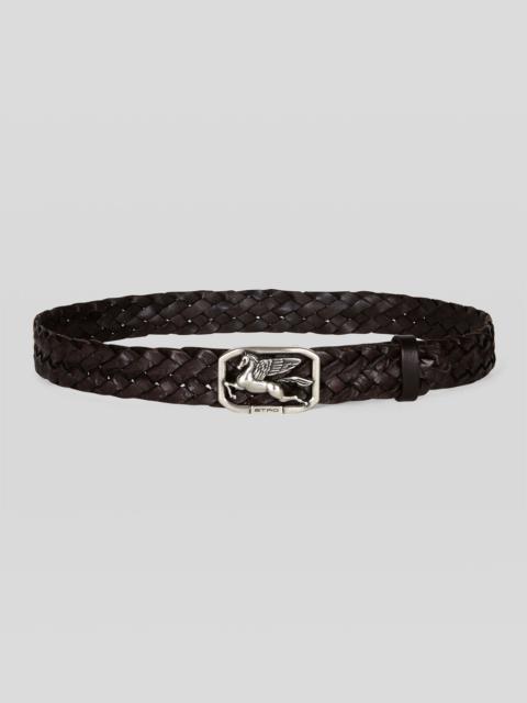 Etro WOVEN LEATHER BELT WITH PEGASO