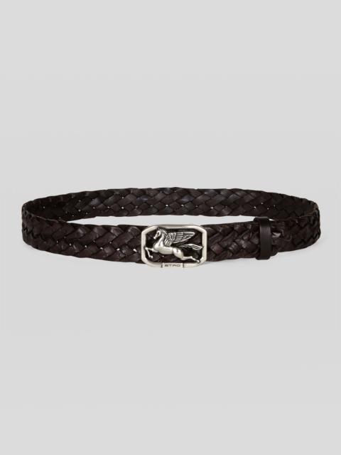 Etro WOVEN LEATHER BELT WITH PEGASO