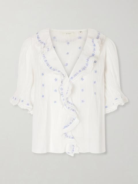DÔEN Hettie Lace-trimmed Embroidered Organic Cotton-voile Blouse