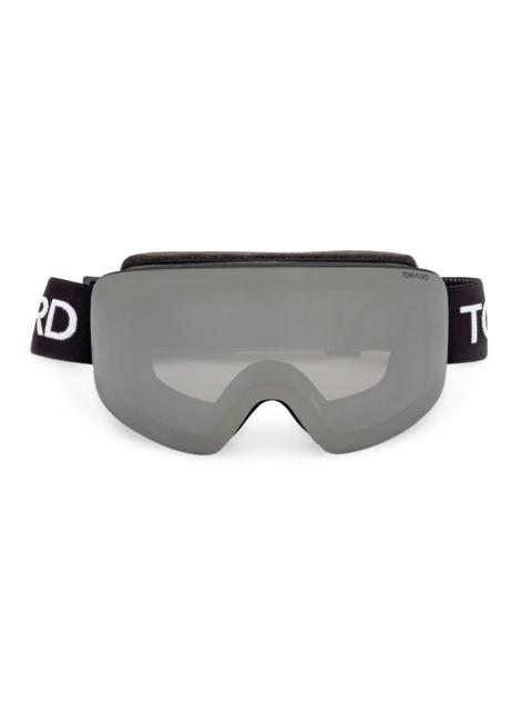 TOM FORD Women's Logo Strap Mirrored Ski Goggles - Matte Black Smoke Mirror