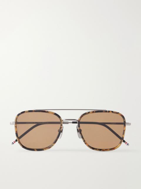 Thom Browne Double-Bridge Aviator-Style Silver-Tone Titanium and Tortoiseshell Acetate Sunglasses Silver