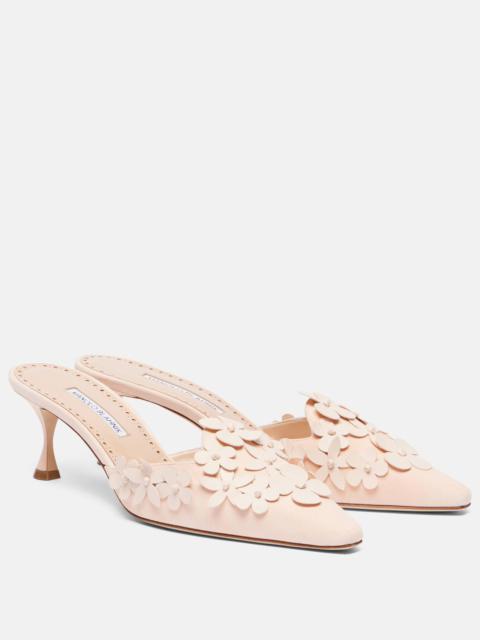 Manolo Blahnik Harnes 50 floral-appliqué leather mules