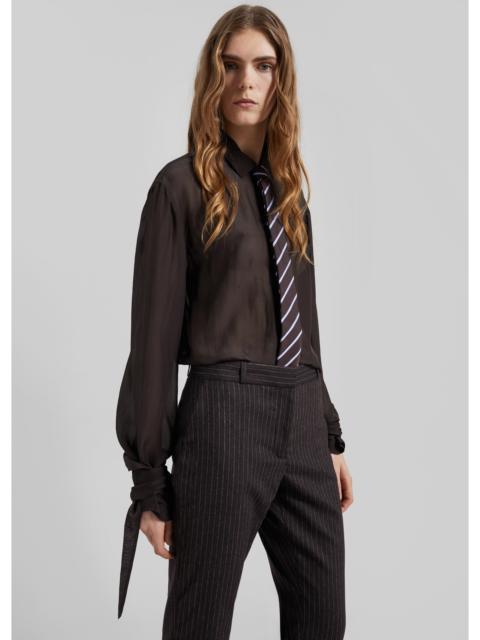 The Frankie Shop Verlin Sheer Chiffon Tie Cuff Shirt - Dark Brown