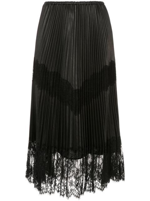 Valentino pleated lace trim midi skirt