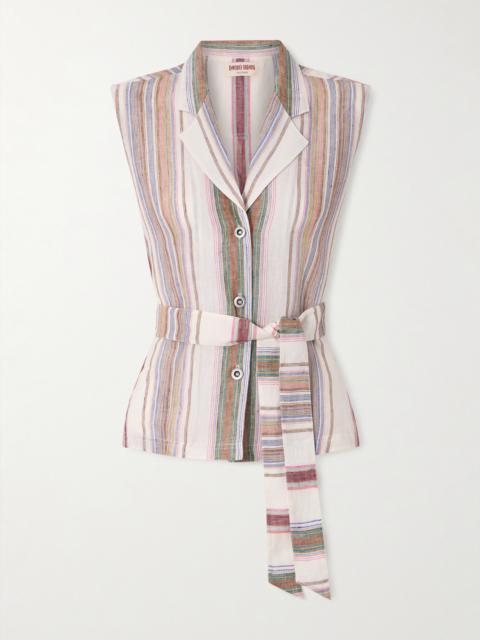 EMPORIO SIRENUSE Denia Belted Striped Linen Vest