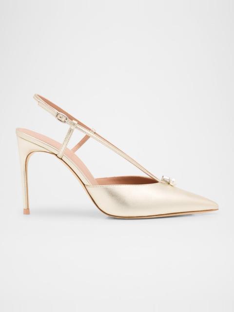 MALONE SOULIERS Moore Metallic Nappa Leather Pointed-Toe Slingback Pumps