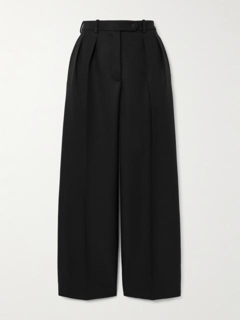 Loro Piana Bart Cropped Pleated Wool And Silk-blend Barathea Wide-leg Pants