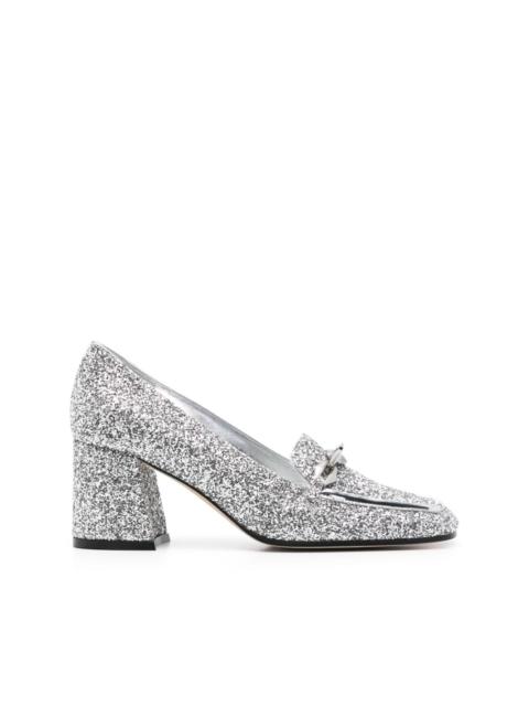 JIMMY CHOO Romy 85 Silver Glitter Tulle and Metallic Nappa Pointy 