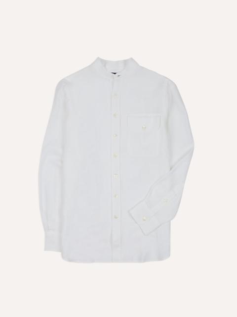 Drake's White Linen Mandarin Collar Shirt