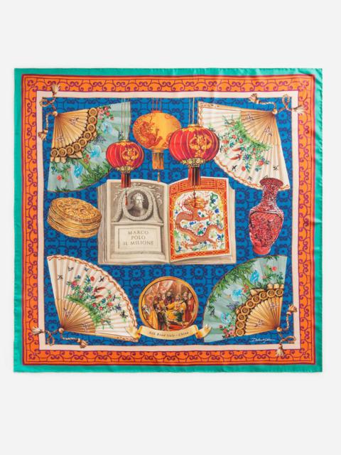 Dolce & Gabbana Twill silk foulard with Silk road print: 90 x 90cm- 35 x 35 inches