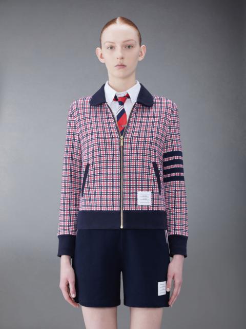 Thom Browne Cotton Check Jacquard Round Collar Zip Up Jacket