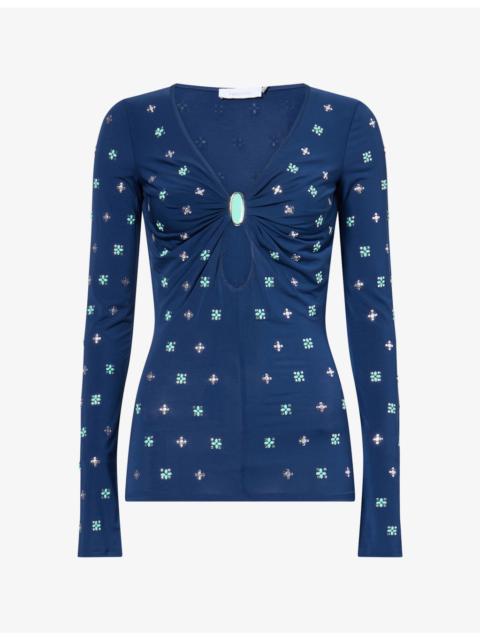 rabanne Embellished V-Neck Jersey Top