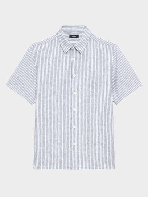 Theory Men's Irving Linen Summer Stripe Short-Sleeve Shirt