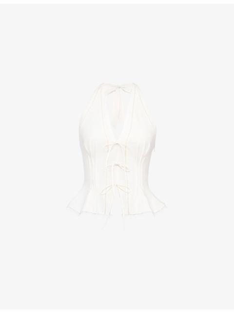 House of CB Elena Peplum-Hem Stretch-Cotton Top
