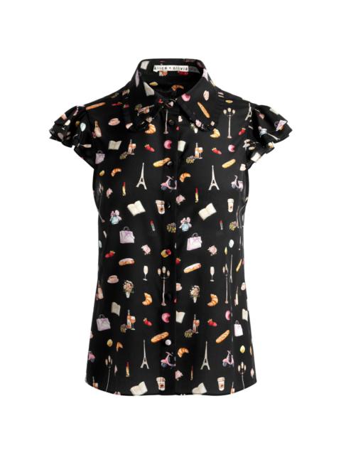Alice + Olivia Martel Flutter silk blouse