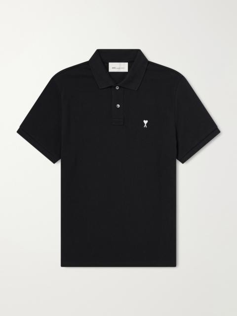 AMI Paris Logo-Embroidered Cotton-Piqué Polo Shirt