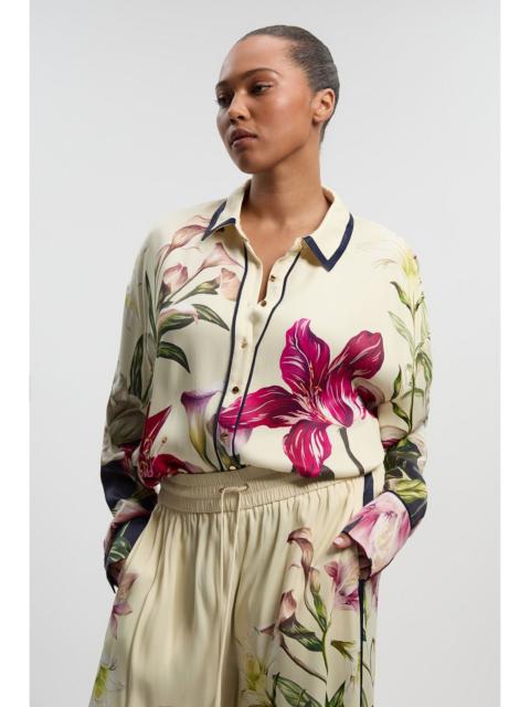 KAREN MILLEN Plus Size Viscose Satin Floral Print Oversized Woven Shirt