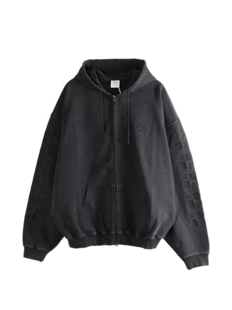 hooded embossed zip-up hoodie