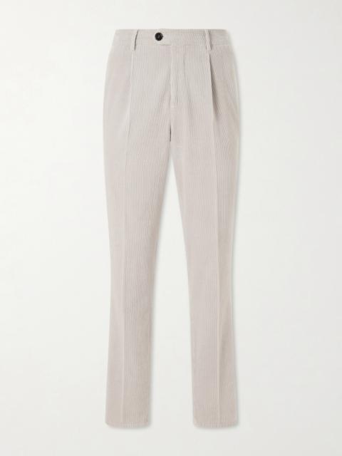 Brunello Cucinelli Tapered Pleated Cotton-Corduroy Trousers