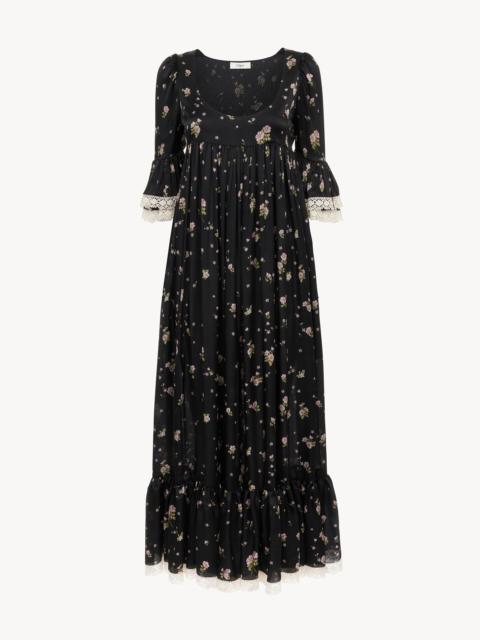 Chloé SCOOP-NECK MIDI DRESS IN SILK CHARMEUSE & LACE