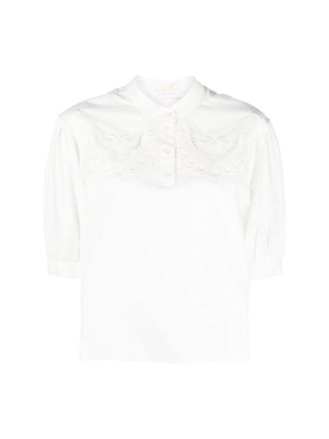 broderie-anglaise puff-sleeve shirt