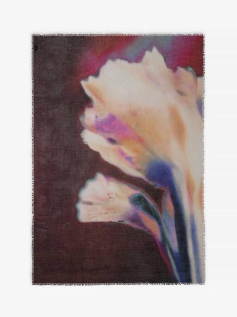 Alexander McQueen Men's Luminous Flower Classic Skull Foulard in Bordeaux/ivory