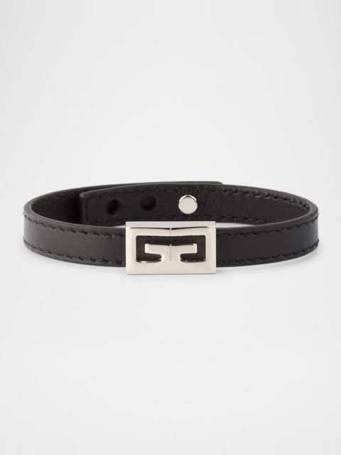 Givenchy Men's 2G Silvery Leather Bracelet