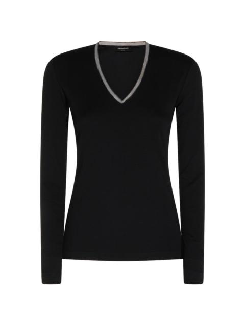 FABIANA FILIPPI lace-trim V-neck T-shirt