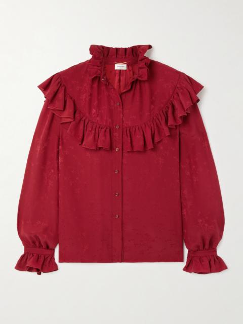 SAINT LAURENT Ruffled Floral Silk-jacquard Blouse