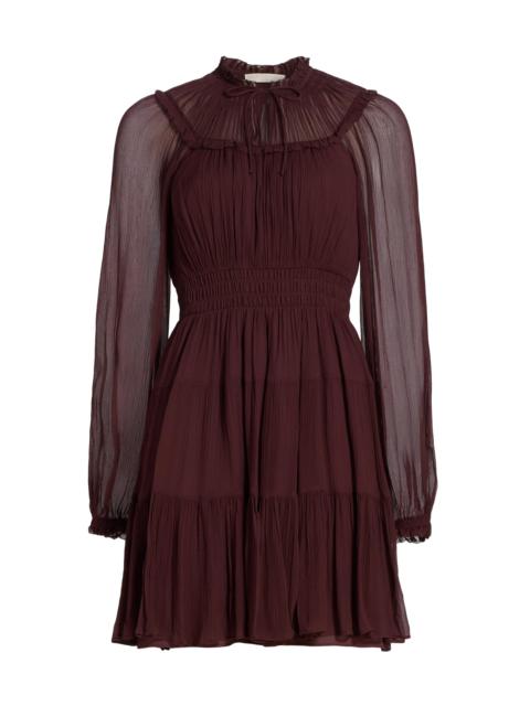ULLA JOHNSON Women's Ava Silk Tiered Long-Sleeve Minidress - Mahogany