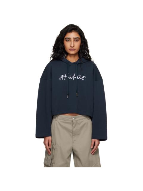 Off-White Navy 'OW' Embroidered Script Indust Hoodie