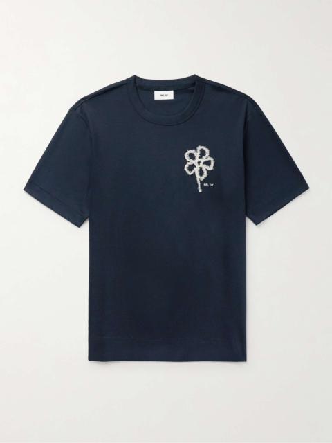 NN07 Pedro 3525 Embroidered Mercerised Organic Cotton-Jersey T-Shirt