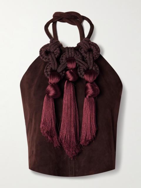 Johanna Ortiz Kell Cropped Tasseled Suede Halterneck Top