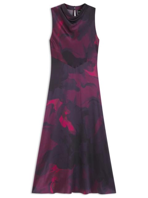 BOSS DRAPED-NECKLINE DRESS IN PRINTED SILK
