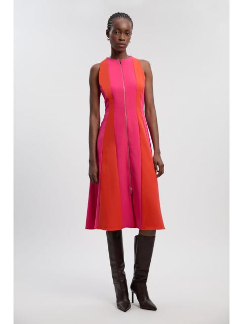 KAREN MILLEN Petite Compact Stretch Zip Through Colourblock Tailored Midi Dress