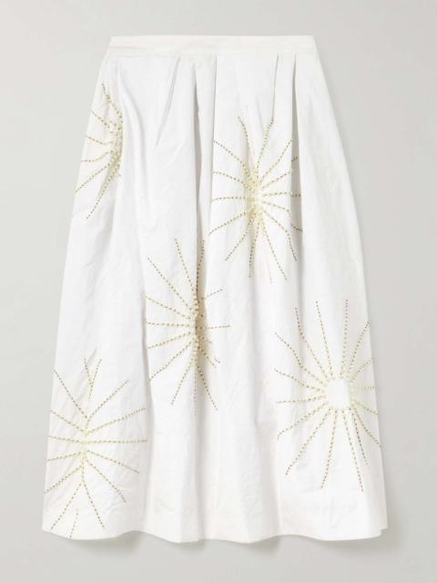 Embellished pleated taffeta midi skirt