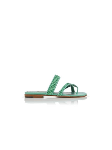 Green Raffia Flat Sandals